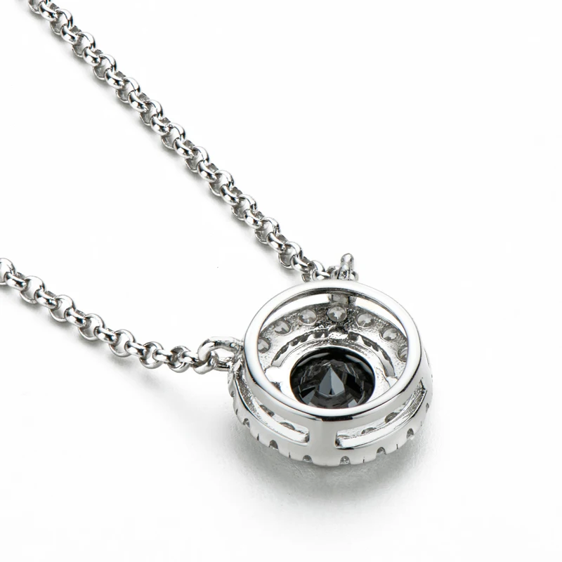 

AINUOSHI 925 Sterling Silver Casual Necklaces 6.5mm Round Cut Black Moissanite Pendant Necklace for Women Fashion Jewelry Gifts