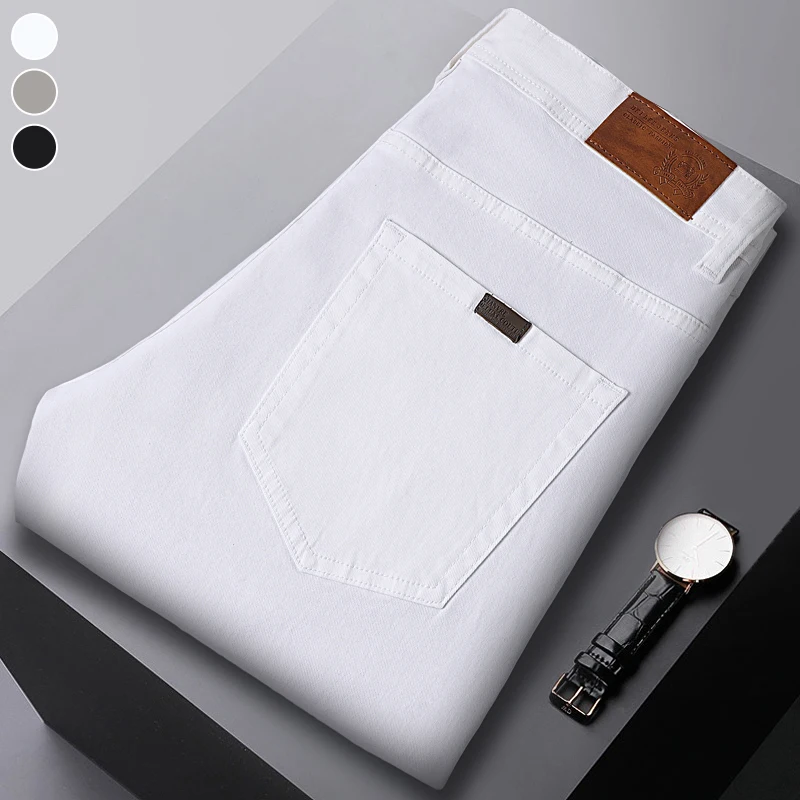 Herren-Jeans Mode Gerade Geschnittene Business-Casual Stretch-Denim-Hose Klassische Passform Einfarbig Bequeme Ganzjahres-Hose