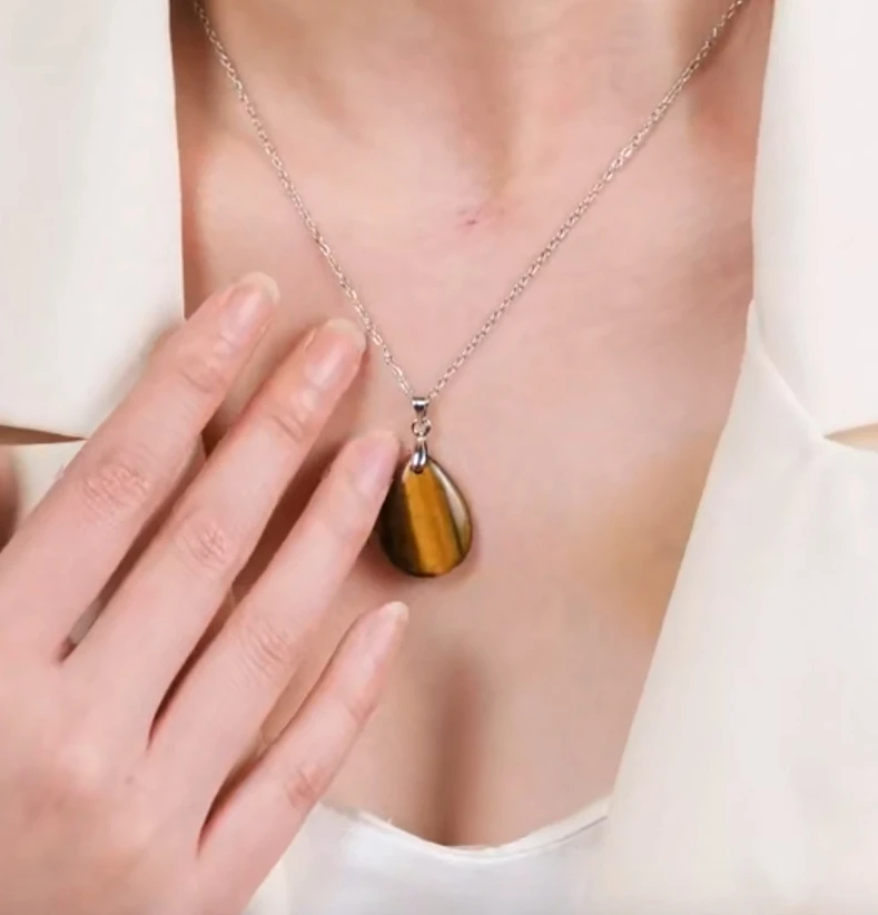 Neue Modische Naturstein-Kristall-Anhänger Tropfenförmiger Einfacher Anhänger Halskette Ohrringe Schmuckherstellung Mit Kette Collier – Detail 8