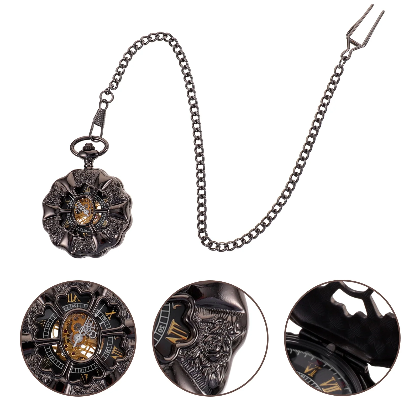 خمر الجوف خارج صدفي اليقطين شكل الميكانيكية ساعة الجيب الذهب لهجة الرجعية ساعة للرجال الرومانية