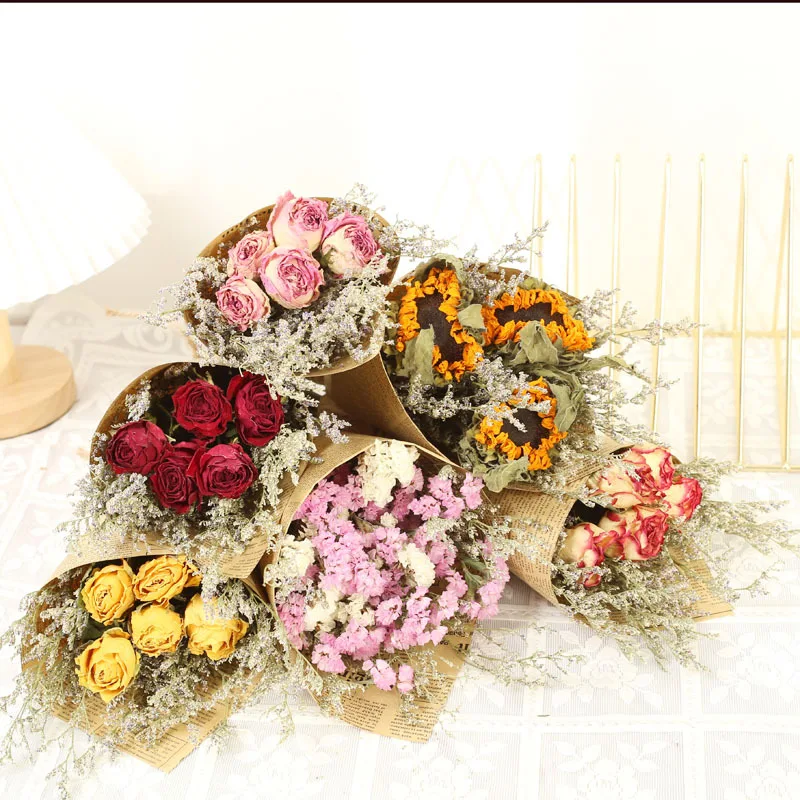 

Natural Preserved Dried Flower Real Rose Gypsophila Lover Grass Mariage Bouquet Party Home Wedding Decoration Table Accessories