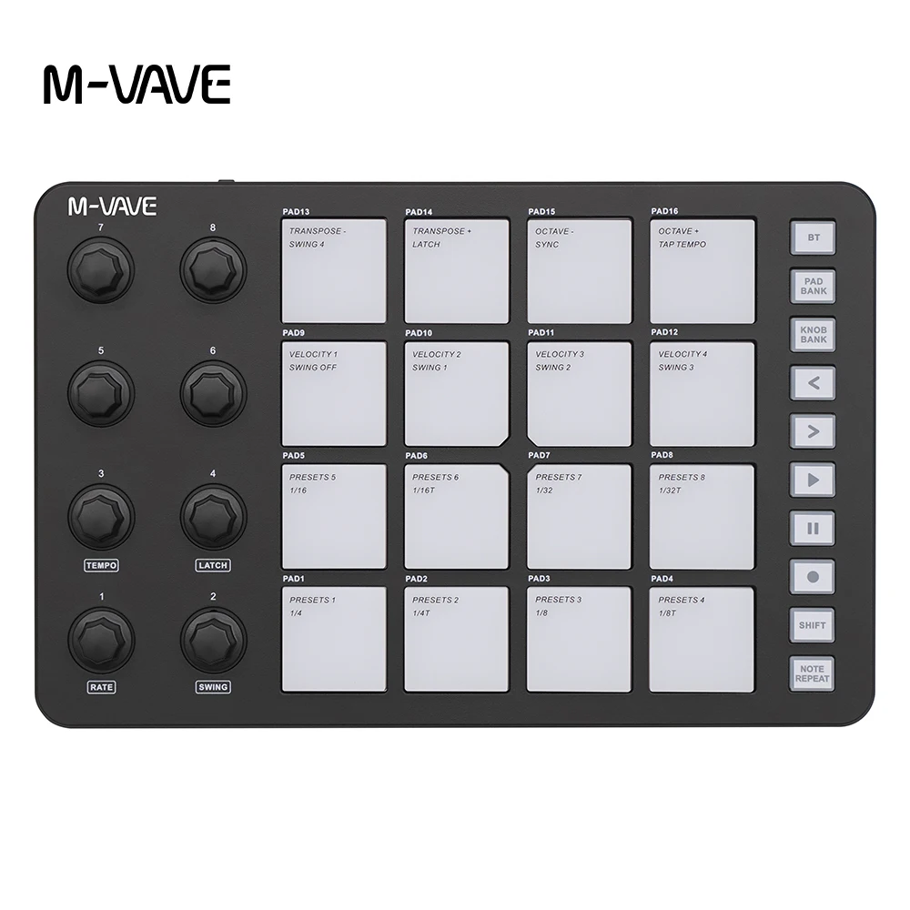 M-VAVE SMC-PAD Compact Wireless MIDI Controller, 16 Pads, 8 Knobs, RGB Backlight, USB-C, Suitable for Home Studio image 3