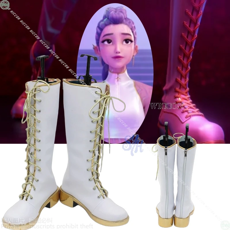 

GOLDEN Korea Idol Stage Silvery White Fashion Boots Shoes 코스프레 For Anime Kpop Demon Cosplay Rumi 코스프레 Halloween Party Girls