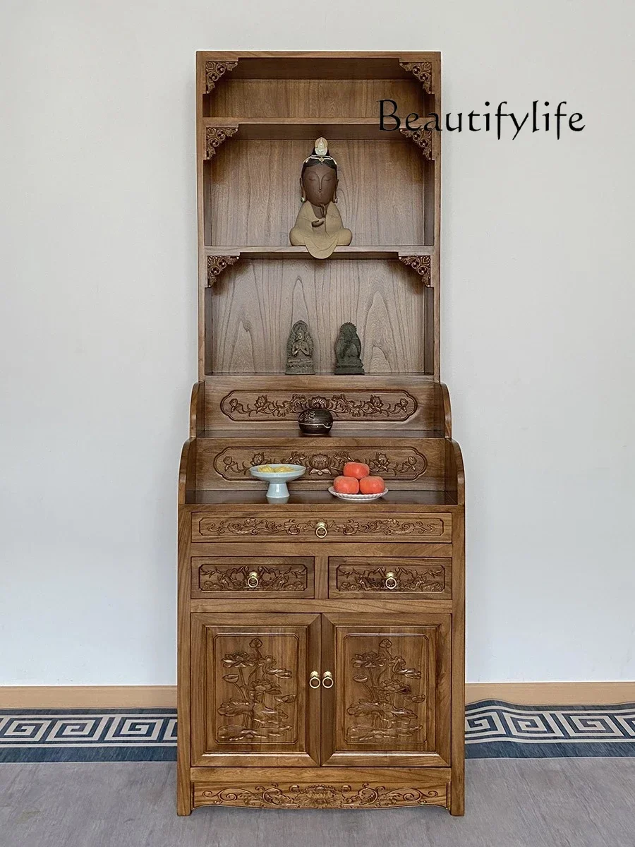 Nordic Antique Style Solid Wood Household Minimalist Zen Buddha Niche Clothes Closet