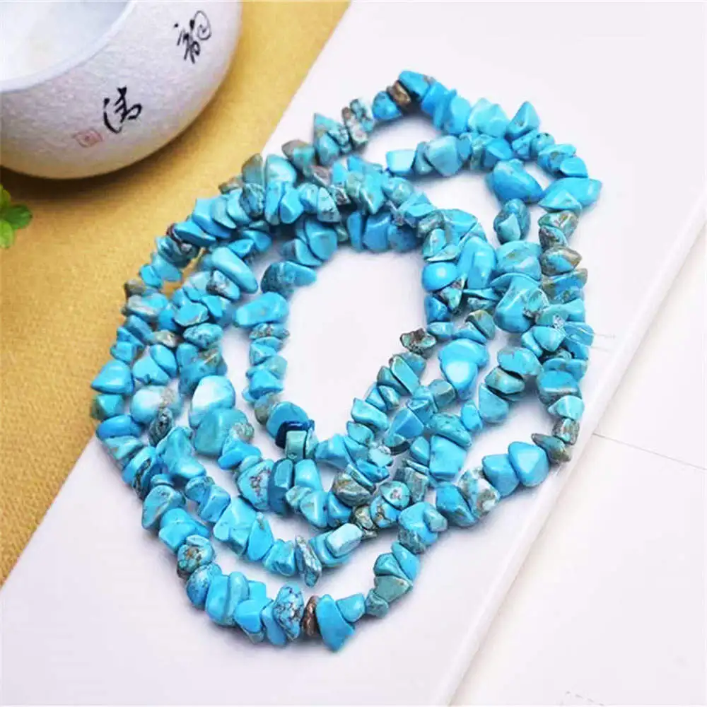 Small Particles Of Natural Raw Ore Blue Turquoise Gravel Semi-finished Loose Beads Long Chain Diy With Beads Spacer Accessories