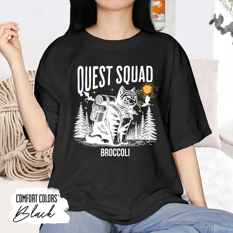 Fourth Wing Inspired Quest Squad Broccoli Cat Shirt Comfort Dragon Rider Tee Violet Sorrengail Fan Gift Booktok Fantasy Tee