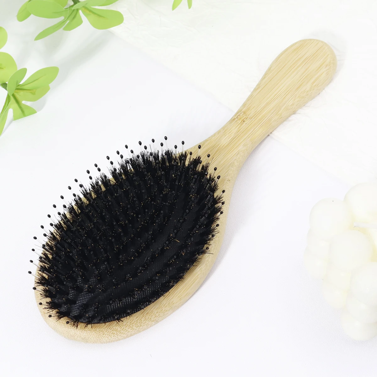 1pc Bamboo and Wood Air Cushion Hair Brush, Natural Mane and Anti Slip Grip, Scalp Massager, Special for Real Hair Wigs