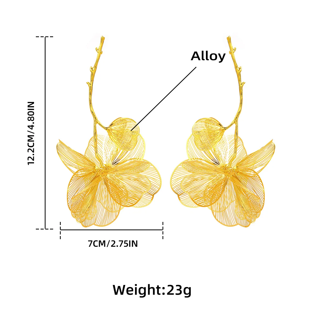 HUANZHI Gold Color Alloy Flower Petal Branches Earrings for Women Exaggerated Metal Texture Romantic Wedding Jewelry Spring New