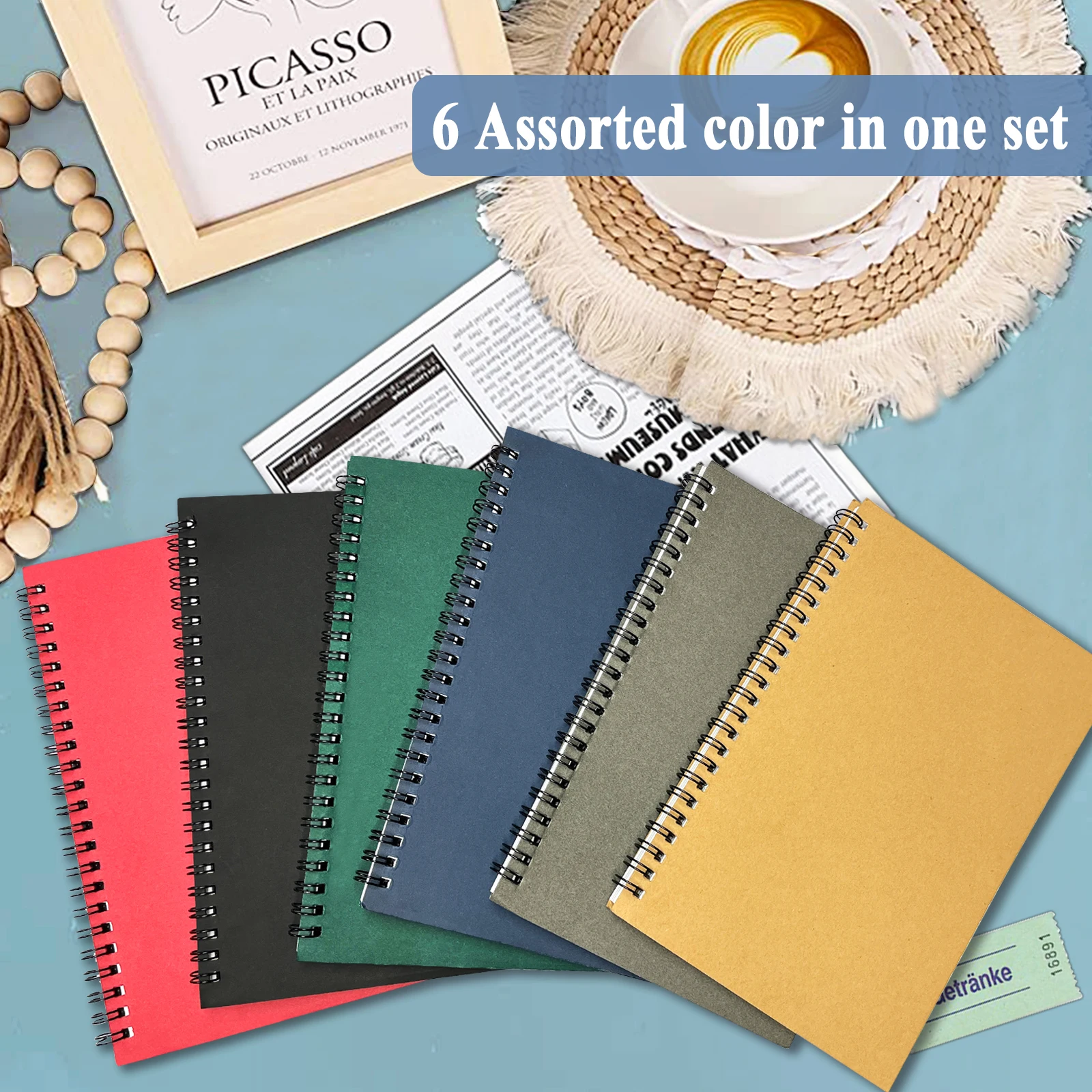 Spiral Notebook A5, 21x14cm 120 Lined Pages Plain 6 Colored Kraft Cover Lined Notebook for School Project Home Writing