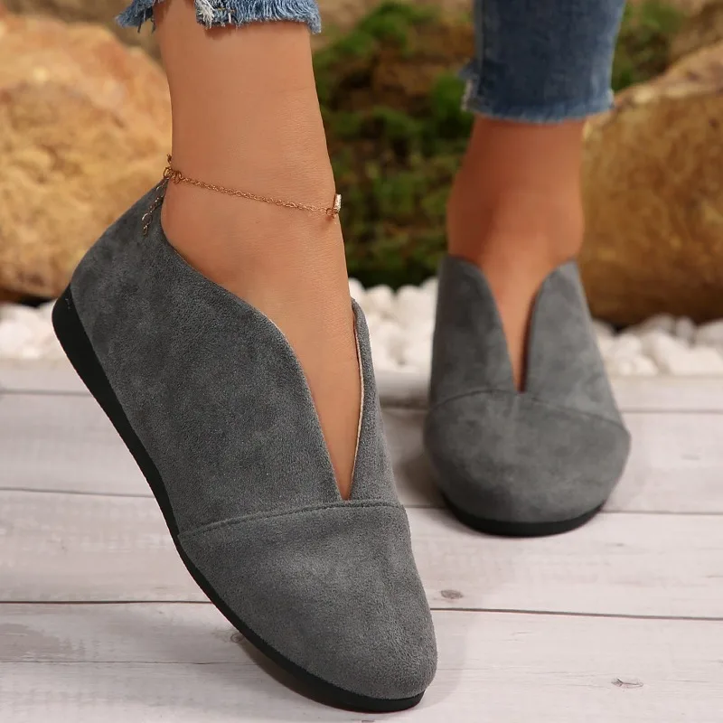 Womens Shoes Casual Slip on Wide Pointed Toe Shallow Mouth Fashionable Versatile Side Hollow One Foot Casual Flat Shoes Women's