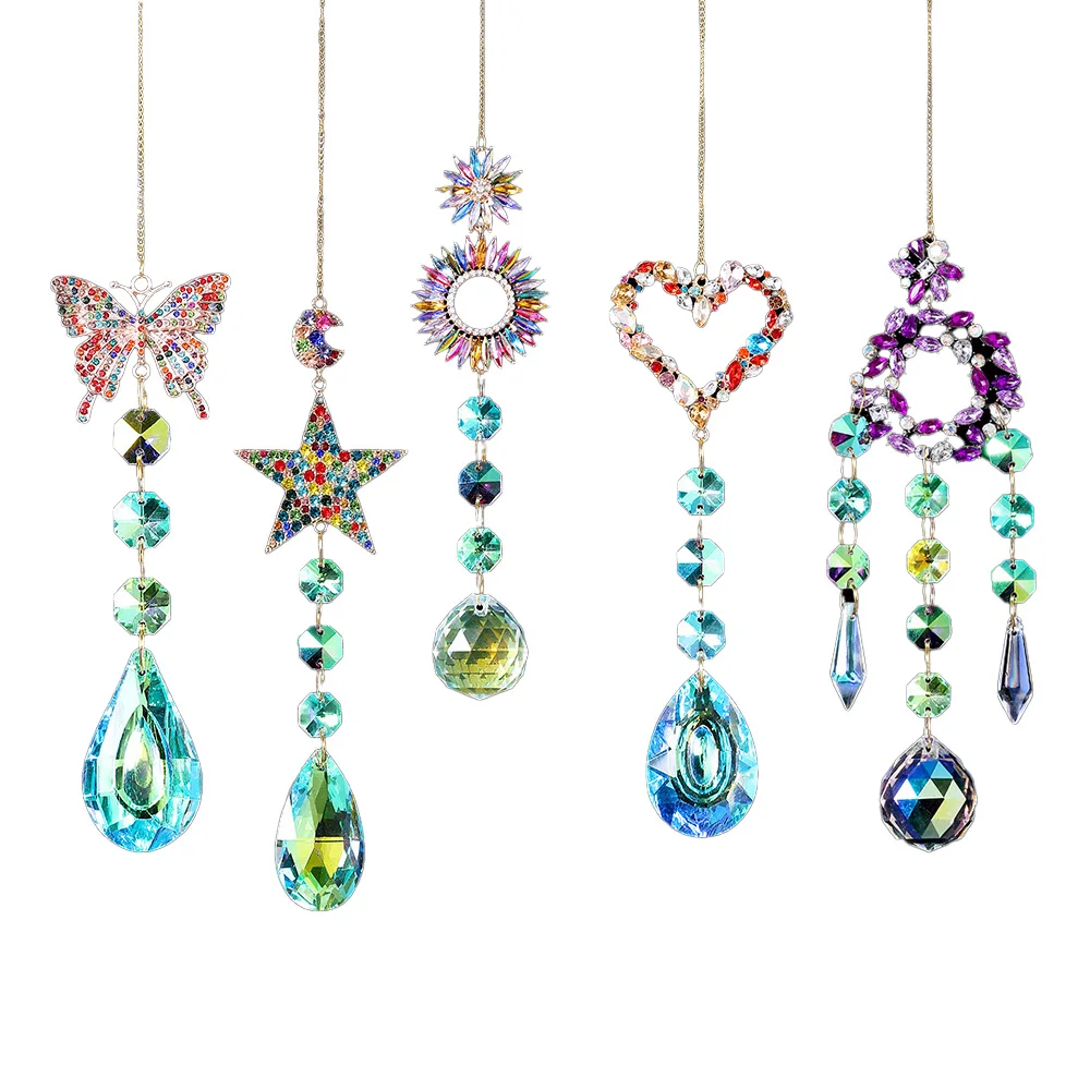 

5pcs/set Crystal Suncatcher Hanging Glass Prisms Colorful Hanging Decoration Ornament for Window Yard Outdoor Garden