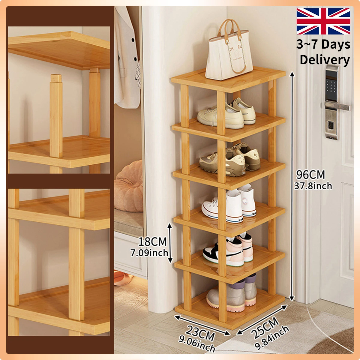 6 Layer Bamboo Shoe Rack Stackable Storage Organizer