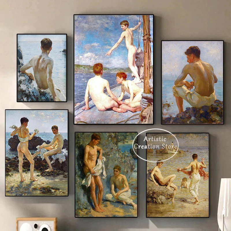 Винтажная картина с обнаженным человеком для гомосексуалистов на холсте принты для ванной Генри Скотт тукке настенные картины в скандинавском стиле для спальни плакат для домашнего декора