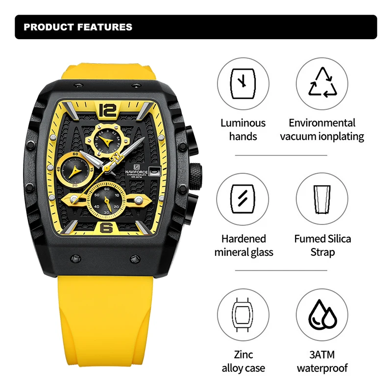 NAVIFORCE NF8025 Multifunction Men\'s Wristwatches Silicone Waterproof Sports Male Watches Casual Quartz Calendar Man Chronograph