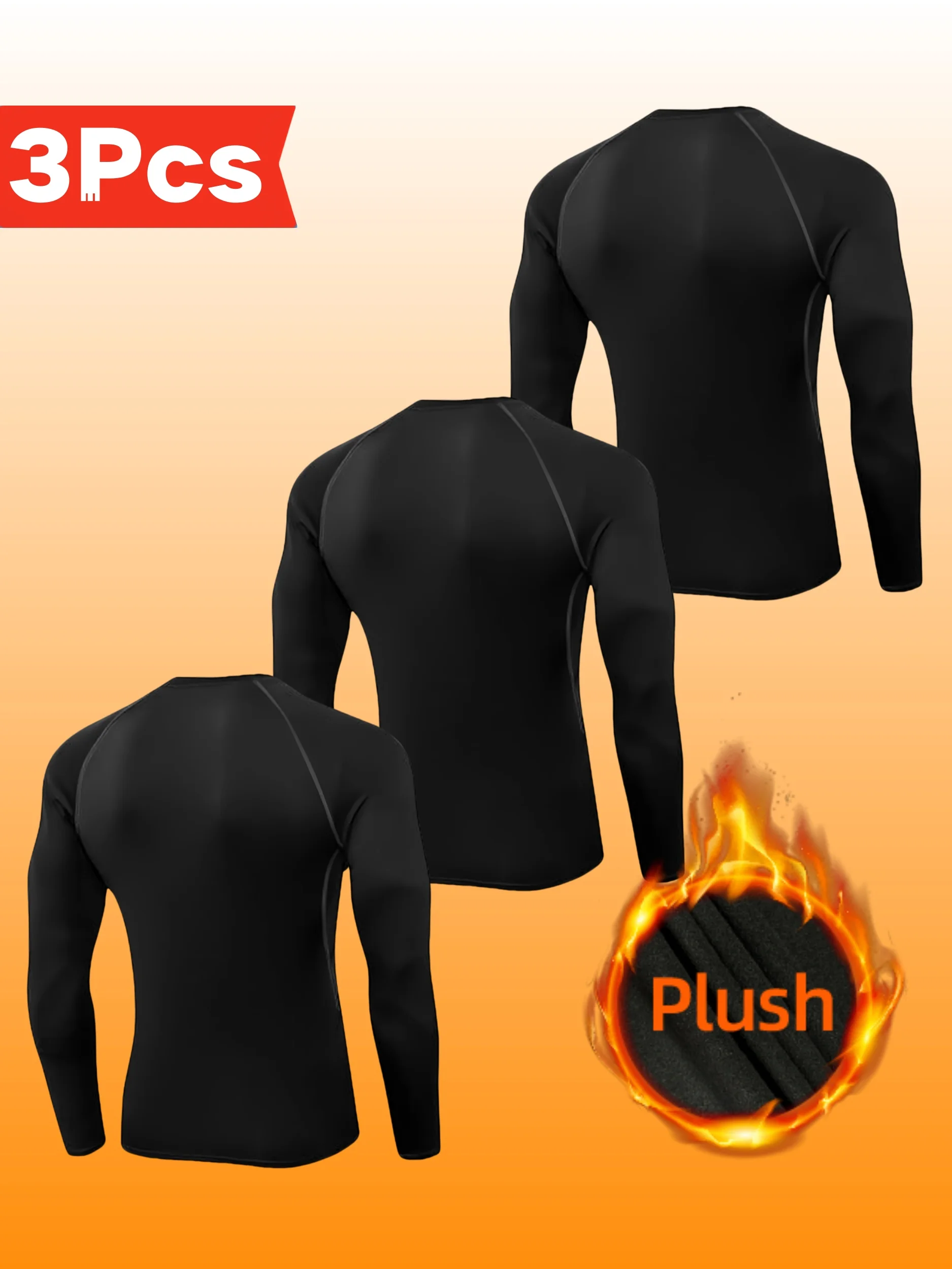 2026 Fleece Compression Shirt 1-3 PCS Men's Thermal Underwear Long-sleeved Sport Cycling Tight-fitting Training Top for Autumn