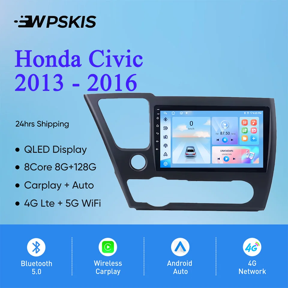 

9" Android 14 8G 128G Car Auto Radio Stereo Video Multimedia DVD Player For Honda Civic 2013 - 2016 GPS Navigation Head Unit RDS