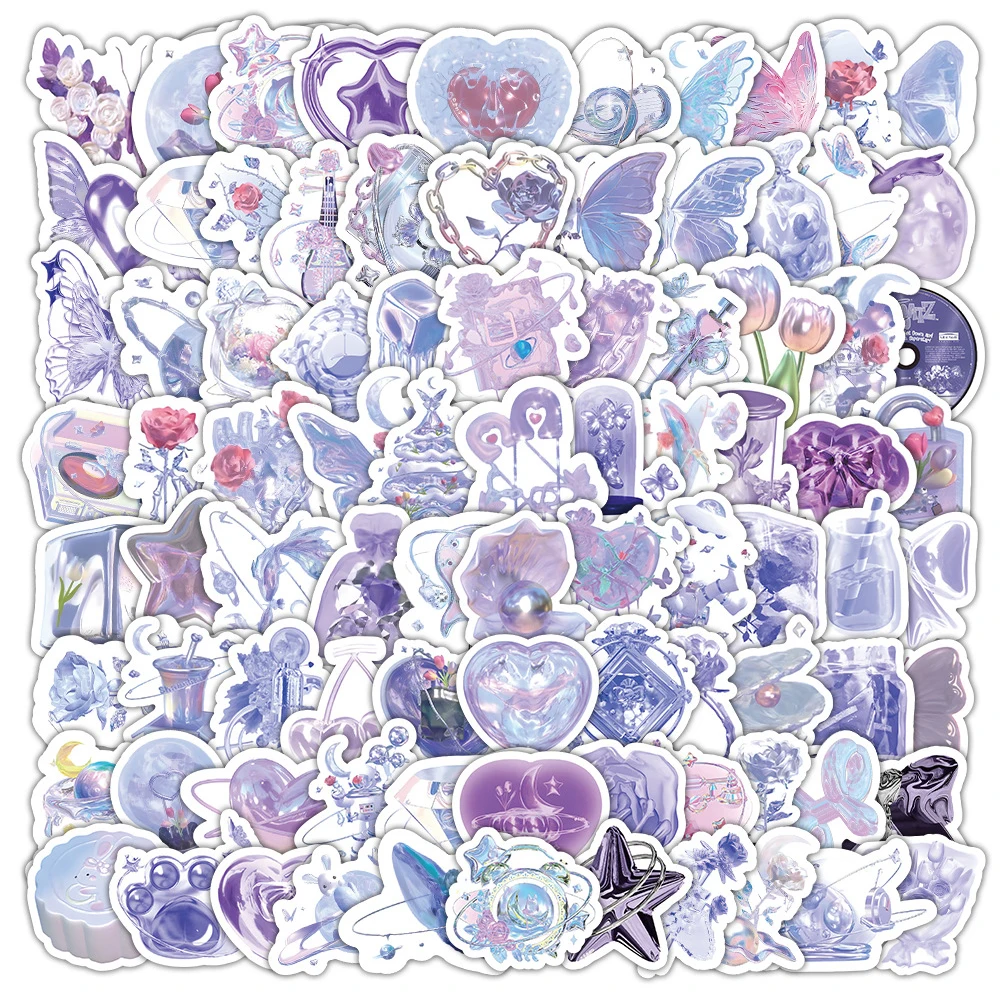 

10/30/50/100pcs Cute Cartoon 3D Purple Aesthetic Stickers Ins Style Kawaii Decals For Planner Album Scrapbook Phone Laptop Toy