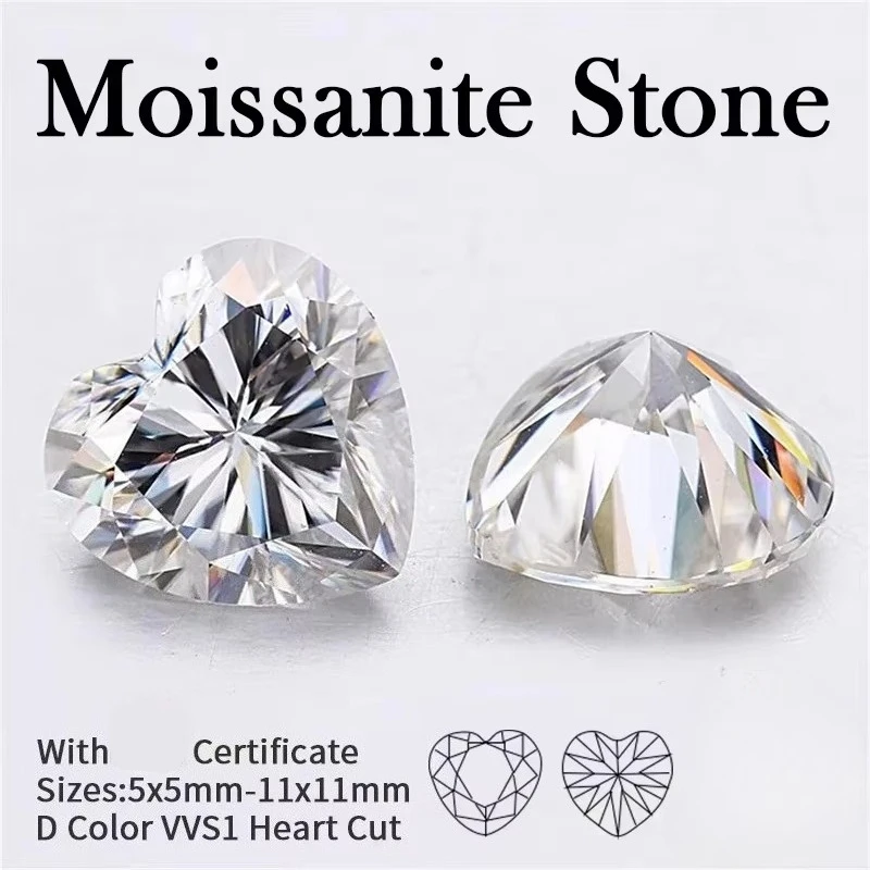 Moissanit-Losesteine, Herzschliff, VVS1, D-Farbe, bestehen Diamanttester, Perlen für Schmuckherstellung, Ringe, Anhänger mit Zertifikat – Detail 1