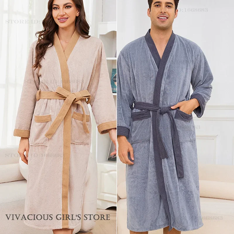 

Фланелевой халат для пары, кимоно, халат, свободная повседневная одежда для сна, домашняя одежда, осенне-зимняя утепленная ночная рубашка, домашняя одежда, пеньюар