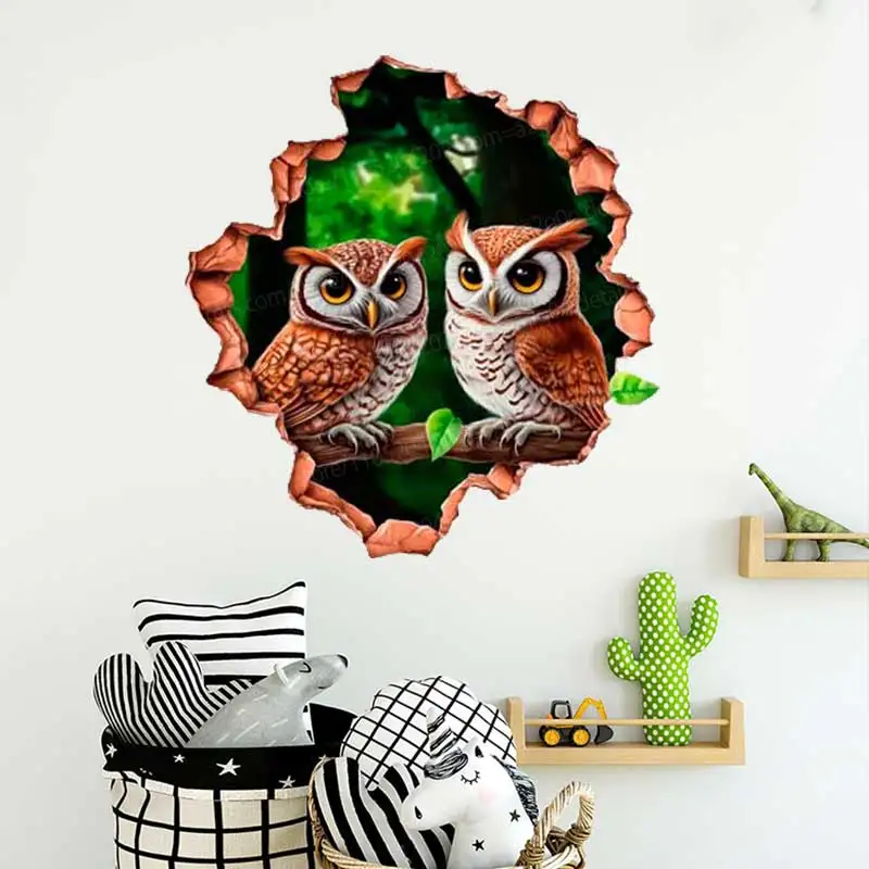 Owl Wall Stickers Art Decal for Living Room Sofa Background Children's Room Home Decoration Self-Adhesive Wallpaper AA426