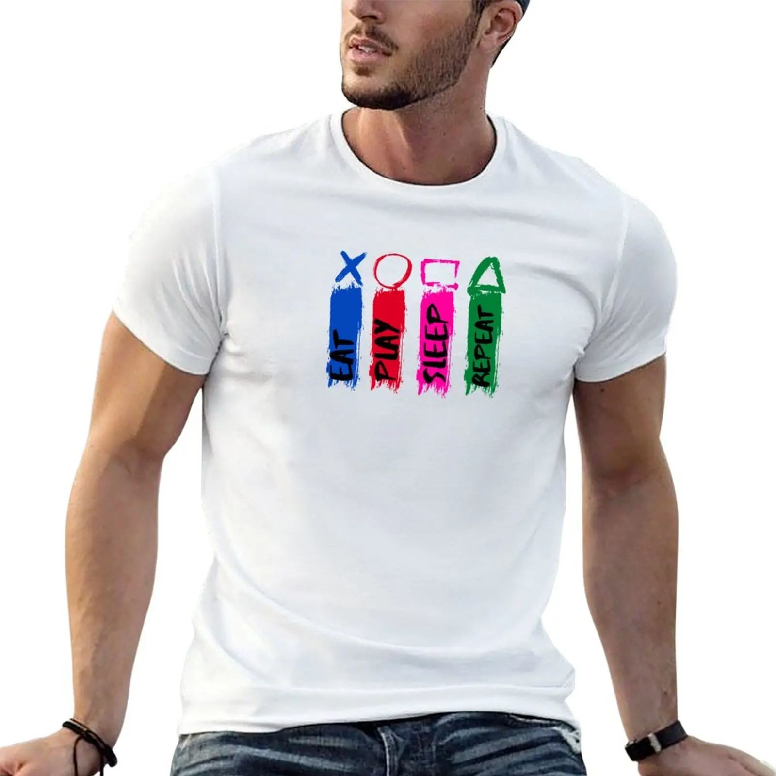 Next Gen Console l Painting Video Game Apparel l PS Gamer Apparel l PS Collection PS Eat Play Repeat Sleep T-Shirt