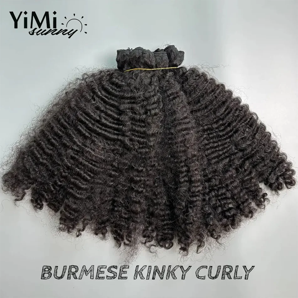 

Burmese Kinky Curly Human Hair Weft Remy Mongolia Human Hair Bundles For Women Wholesale 3pcs Curl Extension Full Head Yimisunny