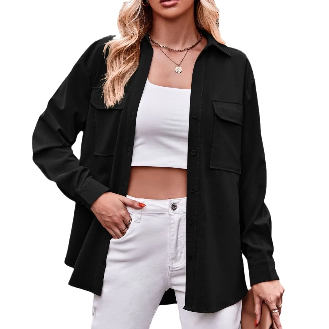 Camicetta casual Camicia a maniche lunghe da donna Giacca moda Cappotto solido Capispalla 2025 Autunno Abbigliamento invernale Streetwear Cappotti Traf