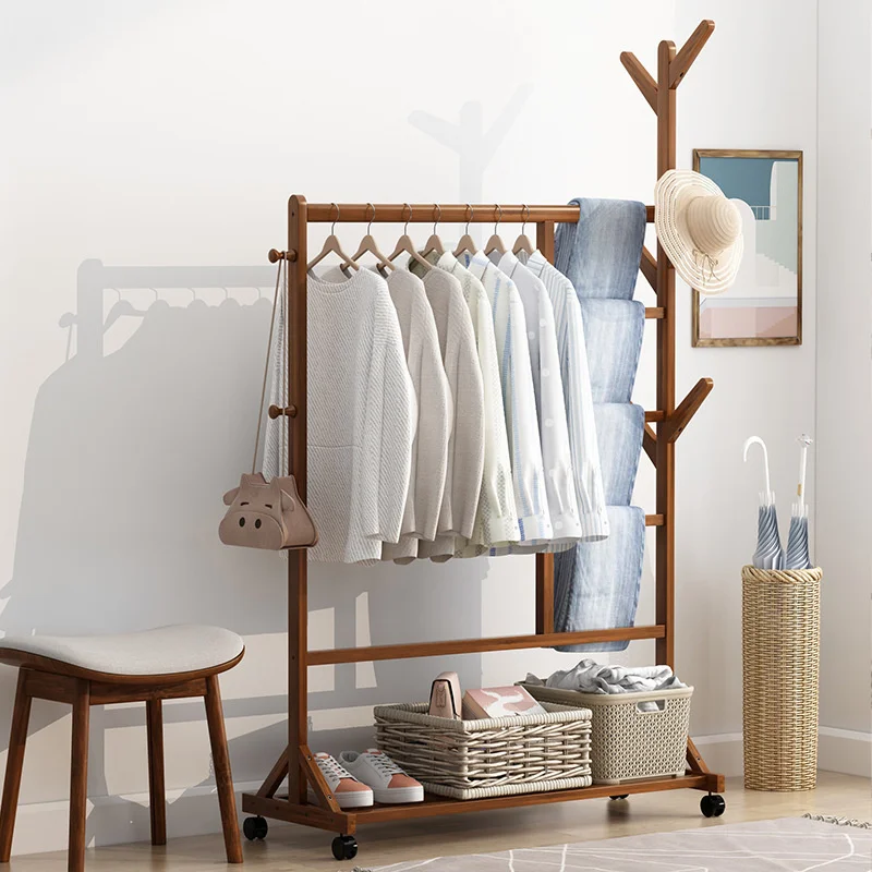 Modern Standing Solid Wood Coat Rack Removable Large Capacity Floor Hanger Simple Bedroom Clothes Storage Solution