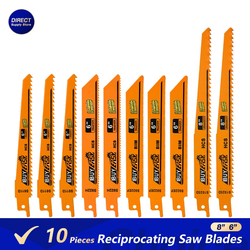 10pcs HCS Thickened Saw Blades Set Multi-Purpose for Wood Metal Fibreboard Reciprocating Saw Power Tool Accessories Kit