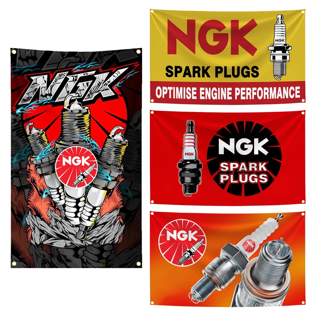 90x150cm N-NGKs Spark Plugs Flag Tapestry Polyester Digital Printing Banner for Garage Wall Art Out Door Decoration