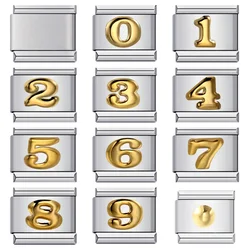 Number 0-9 Figure Gold Color Italian Links Charm Fit 9mm Stainless Steel Women Men Bracelet Fashion DIY Making 2025 Jewelry