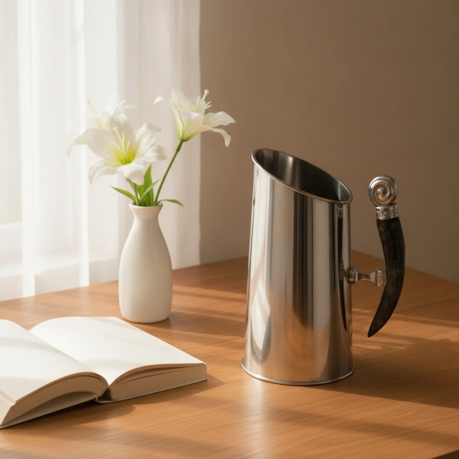 Ice Vessel with Handle Polished Ice Vessel Vessel Sculptural Long-Lasting for Hosts, Bar Cart, Tabletop