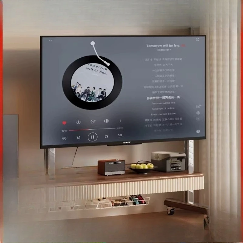 

Removable TV bracket Living room floor household solid wood TV cabinet with wheels