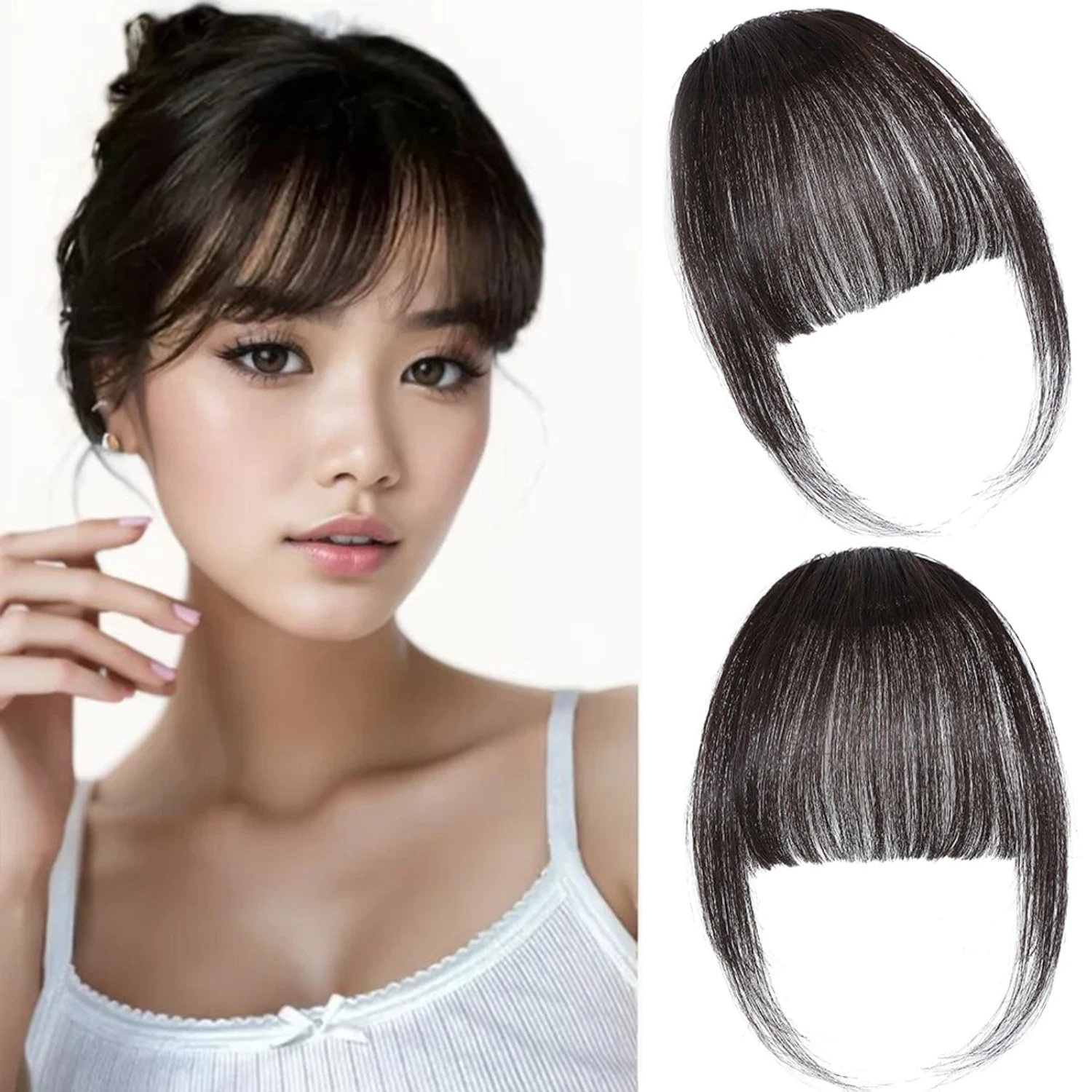 Synthetic Clip in Bangs Wispy Bangs Temples Hairpieces for Women Clip on Air Bangs Flat Neat Bangs Hair Extension for Daily Wear