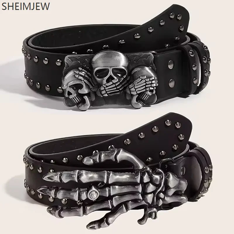 Punk Belt Unisex Fashion Personality Jeans Accessories Halloween Cosplay Skeleton Hand Bone Metal Buckle Pu Belt Retro Y2k Belt