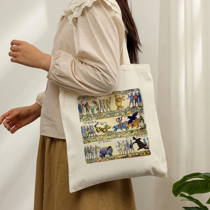 Medieval Animal Battle Tapestry Tote Bag, Epic Fairy Tale Parody Gift, Women's Shoulder Bag for Spooky Season & Book Fans