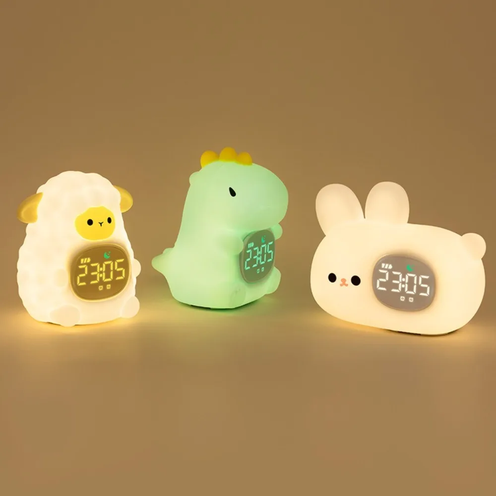 Cartoon Animal LED Alarm Clock Light Touch Control Silicone Sleep Soothing Light Smart Alarm Clock Sleep Training Clock