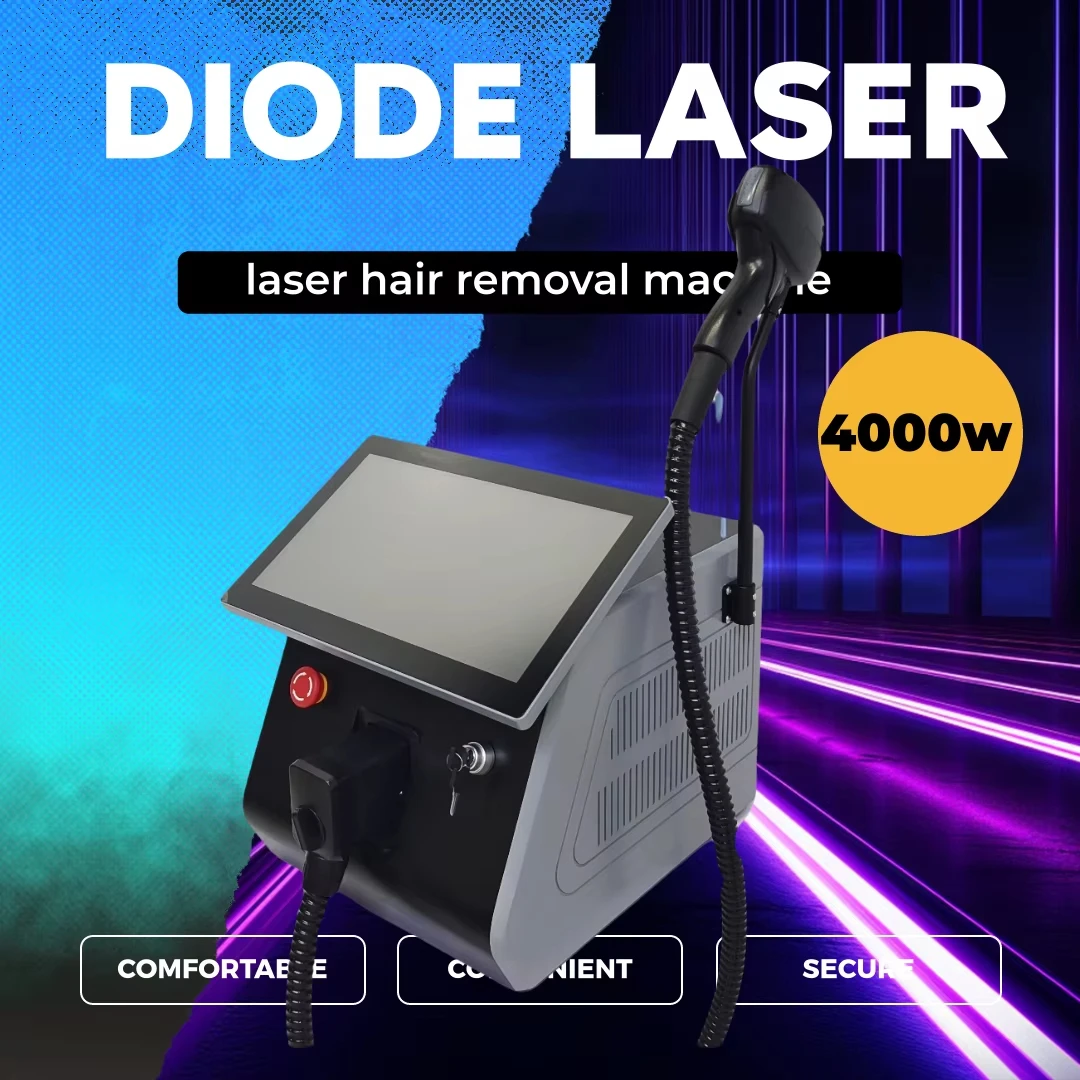 

Профессиональный 4-х волнный диодный ледяной титановый лазер для удаления волос на теле, 808 нм, александритовое устройство, постоянное CE для женщин, 4000 Вт