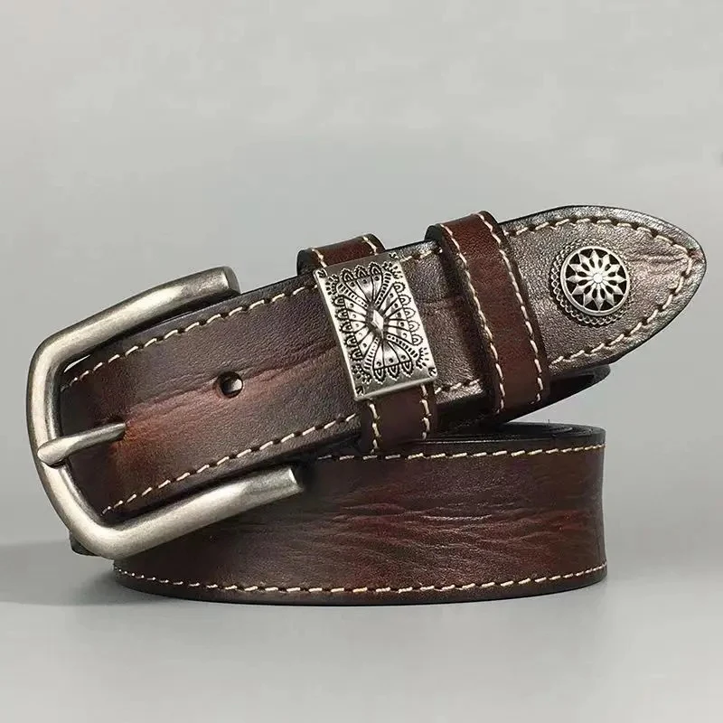 Full Grain Leather Belts Waistband for Male Fashion Men Cow Leather Belt Black/Coffee Width:3.4cm Length:105-125cm