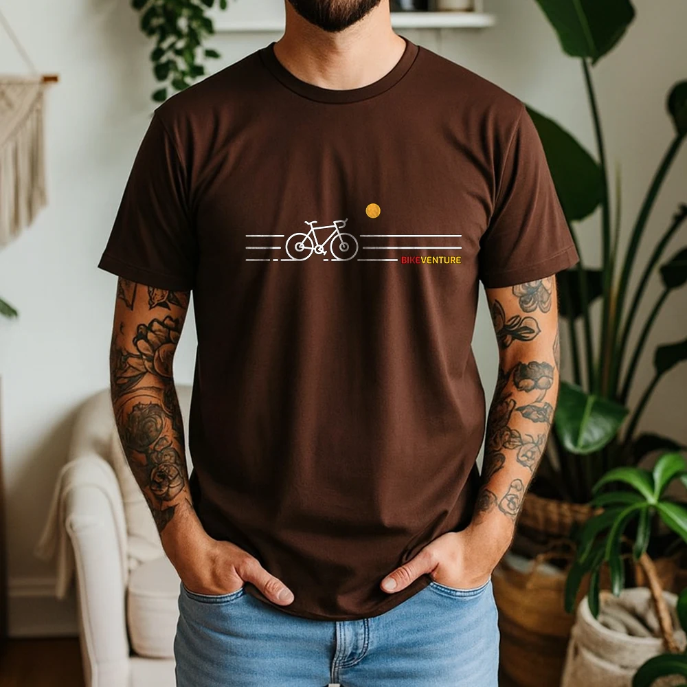 100% Cotton Bikeventure Cycling T-Shirt Minimalist Line Art Bicycle Oversized Breathable Casual Short Sleeve