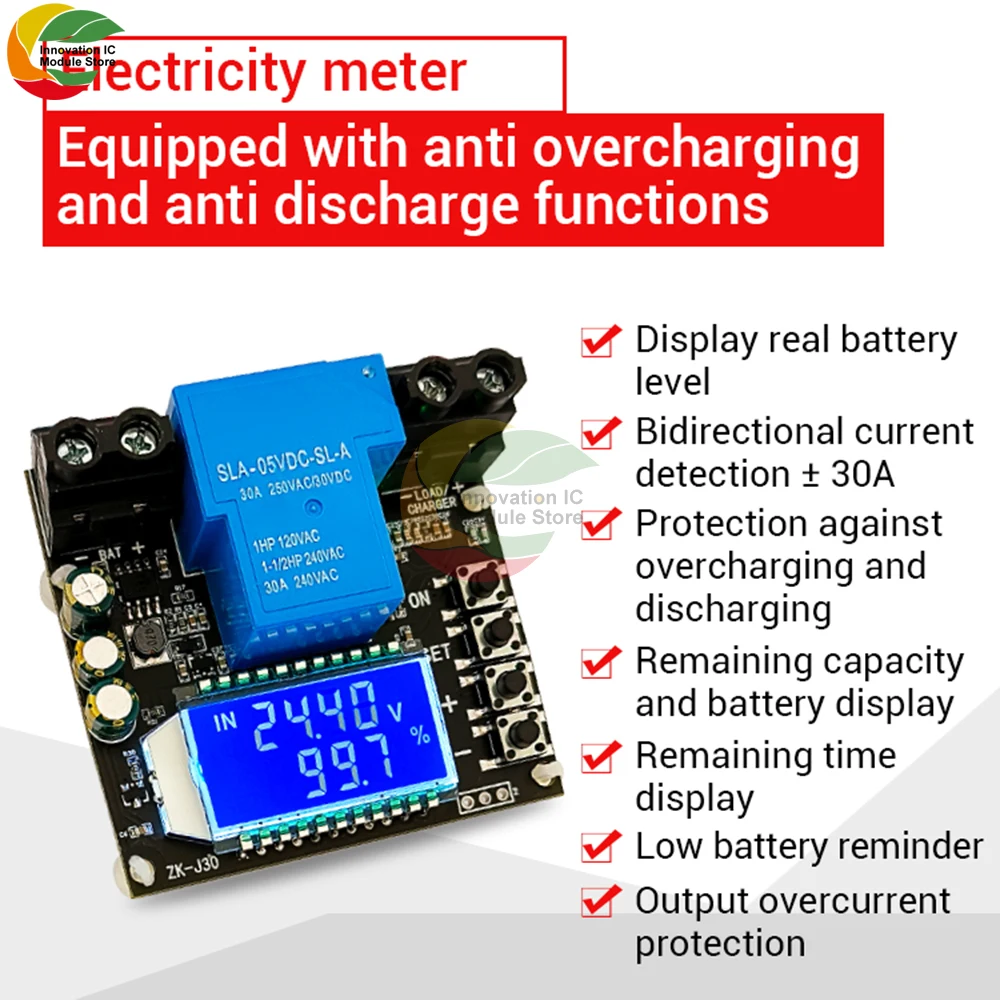 Battery Charging Control Module Full Power Off DC Voltage Protection Under Voltage Power Loss Protector 6-60V ZK-J30