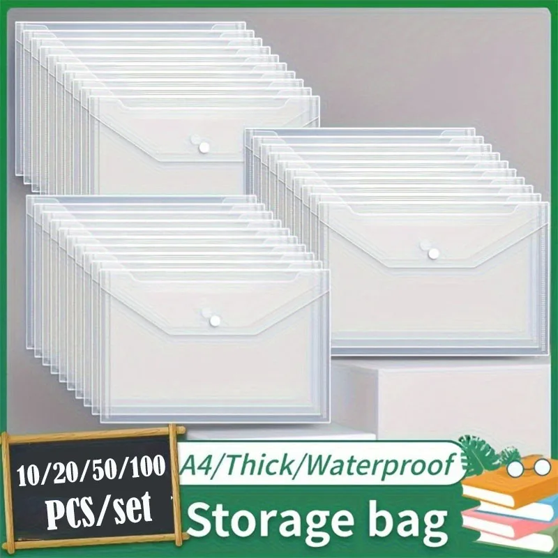 10 Buah Tas File A4 Folder Transparan Gesper Jepret Tahan Air Tas File Kapasitas Besar Tas Penyimpanan Kantor Tas Kertas Tes Siswa