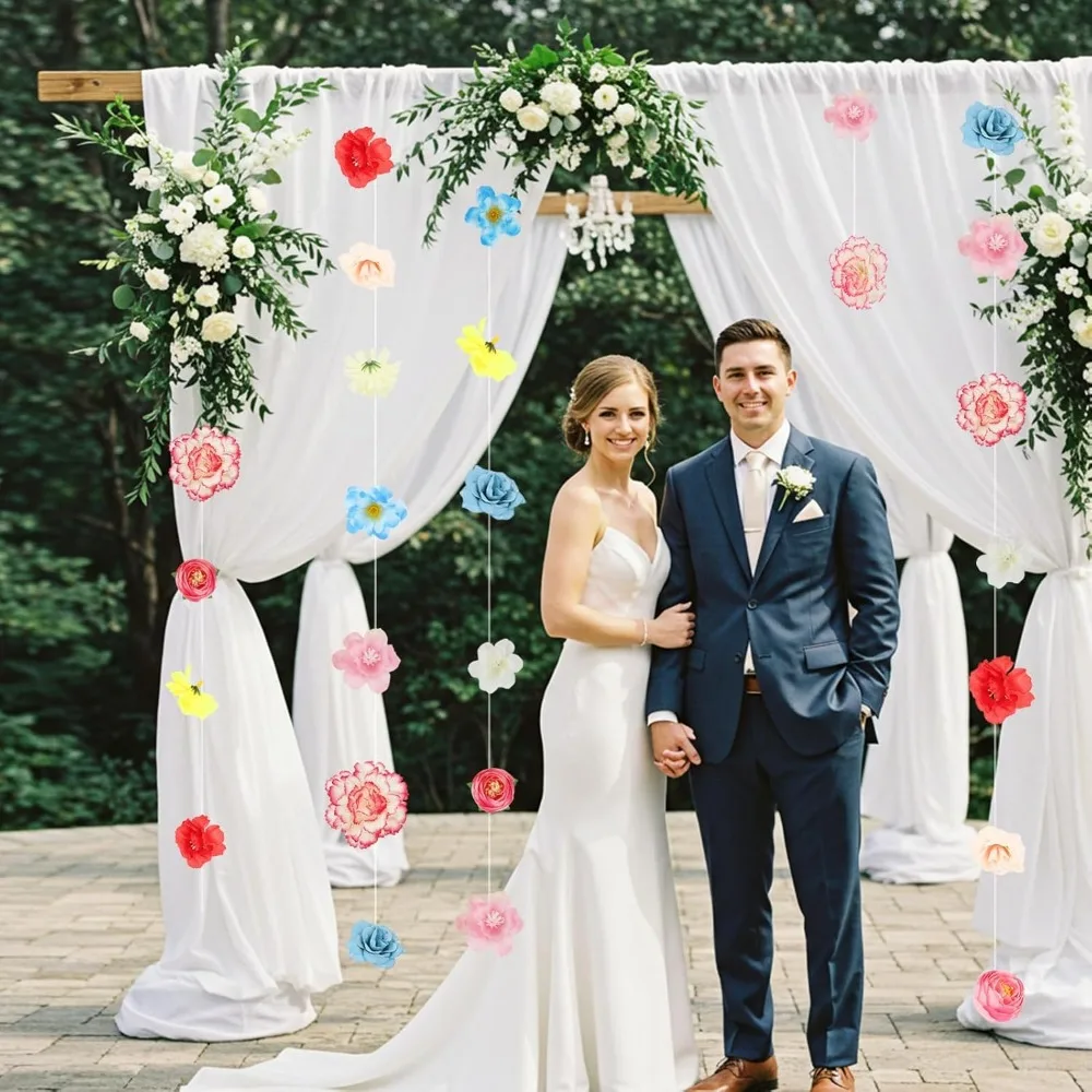 6 SZT. Sztuczne Kwiaty Girlandy Wiszące Dekoracje Sztuczny Jedwab Flora Sztuczne Róże Pnącza z Haczykami Dekoracje Domowe do Zasłon Ścian