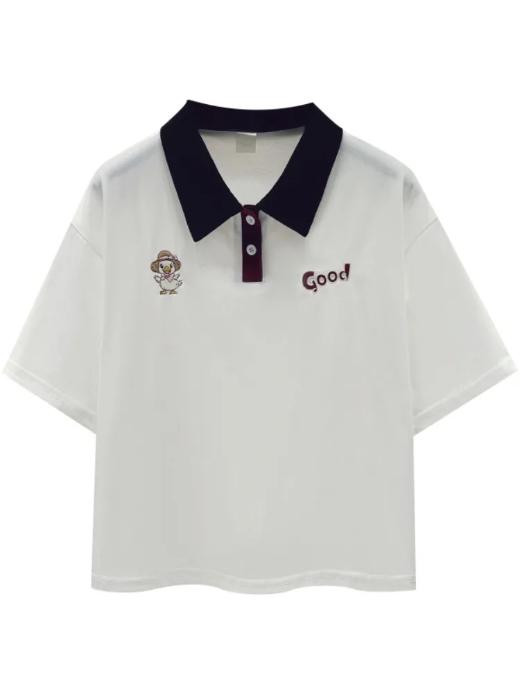 Colletto rovesciato ort Sve irt T-shirt ricamata bianca nuova estate da donna in puro cotone allentato f Sve Top