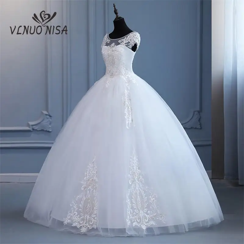 VLNUO-Robe de Mariée en Dentelle Brodée, Élégante, Bon Marché, à la Mode, avec Mancherons, Princesse, Plus Size, Patients Gwon, Photo Réelle