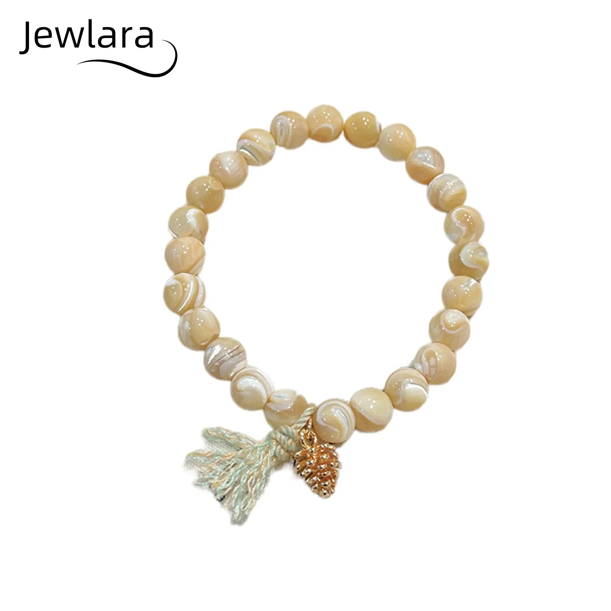 JEWLARA Jewelry Shell Beads Bracelet, Horseshoe Snails, Milk Tea Color Fashion Round Beads DIY Pine Cone Accessories Women
