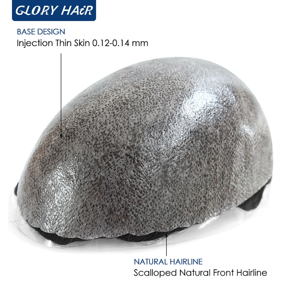 0.12-0.14mm Injected Male Hair Prosthesis Injection Thin Skin Toupee Man Wigs Human Hair Men's Capillary Prothesis For Hair Loss
