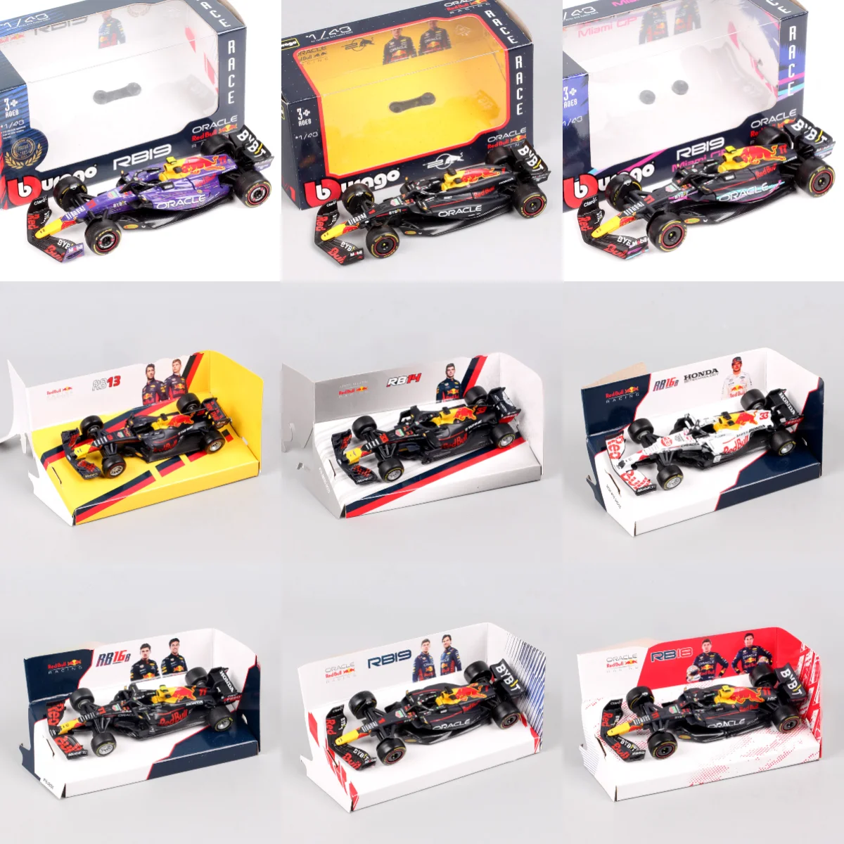 Bburago 1/43 Red Bull Racing RB13 RB15 RB16 B RB18 RB19 RB20 RB21 #33 #3 Ricciardo #1 Verstappen #11 Perez #22 GP Car Model Toy