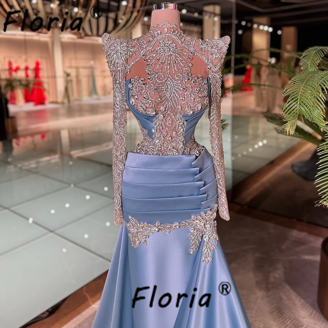 Luxury Muslim Woman Beaded Evening Dresses Sparkly Silver Crystals Mermaid Formal Party Gowns Overskirt Wedding Engagement Wear