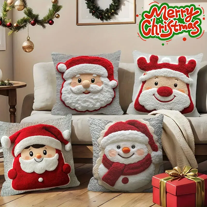1-10PCS Christmas Cushion Cover One Side Printed Cozy Skin Friendly Throw Pillow Case for Bedroom Living Room  Party Decoration